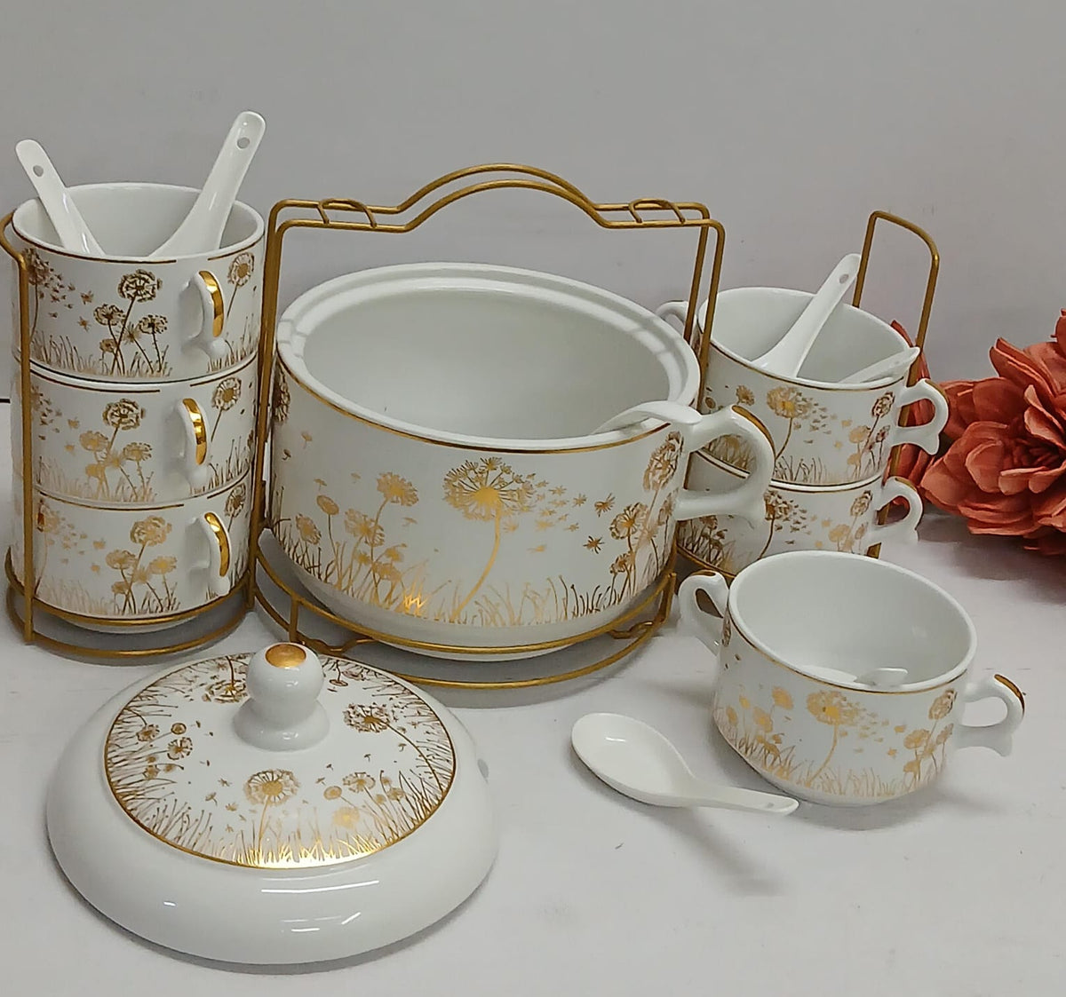 15PCS SOUP CEREMIC SET white