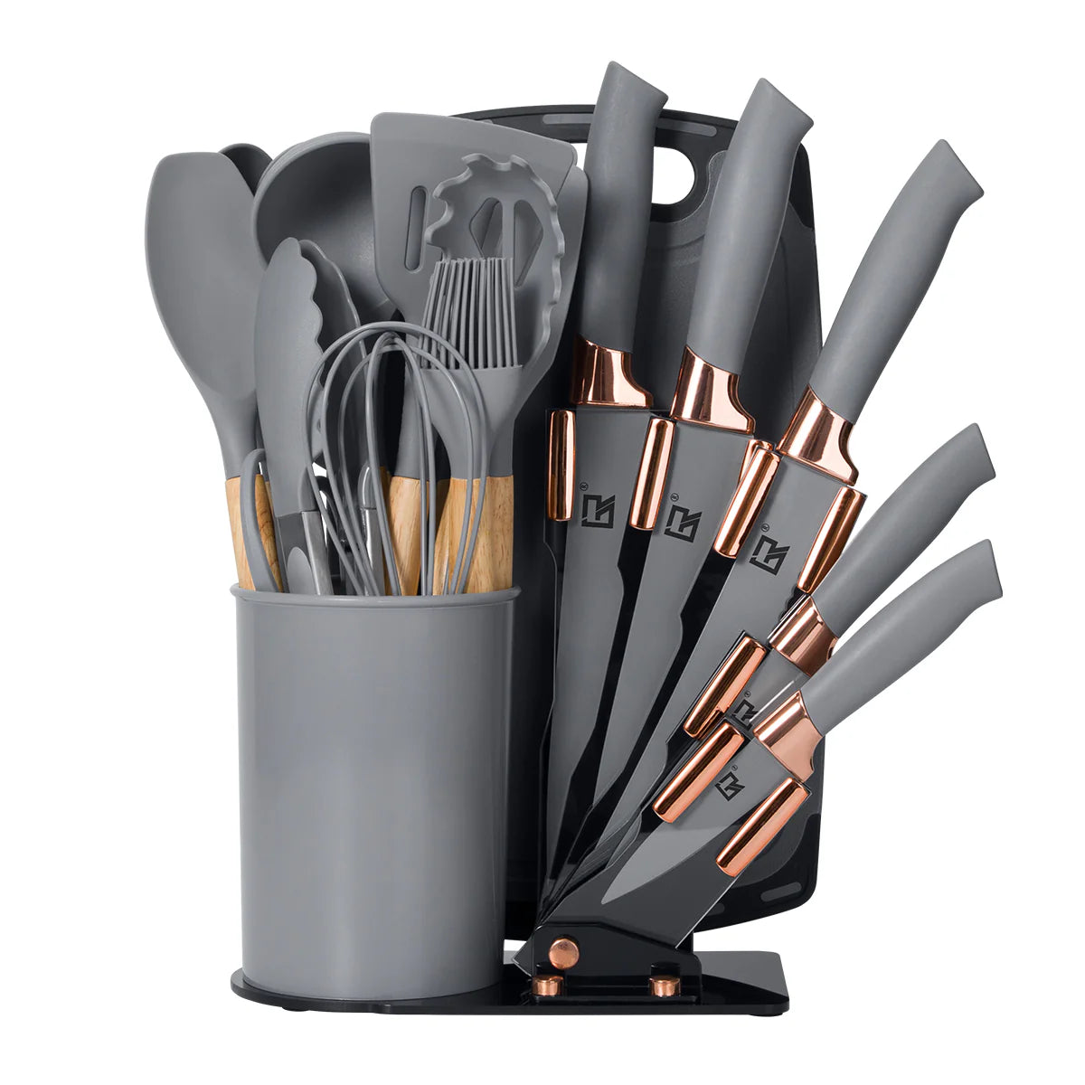 19pcs silicon spoon/knife set with chopping board