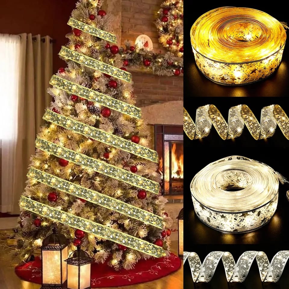 xmas battery powered ribbon 5m