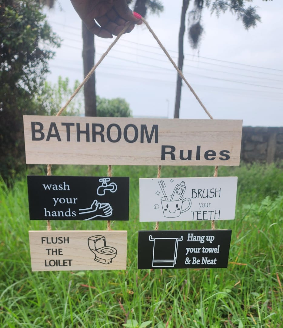 Wooden Wall Hanging Bathroom Rules also for house Decor