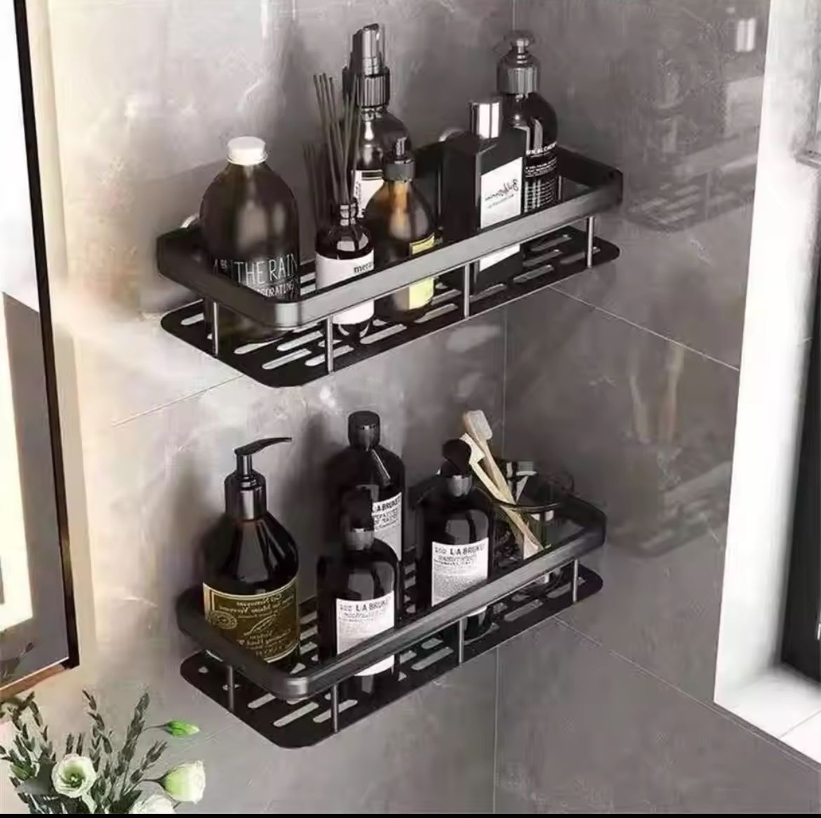 2 pcs Aluminum alloy Rectangular Shelf with adhesive stickers