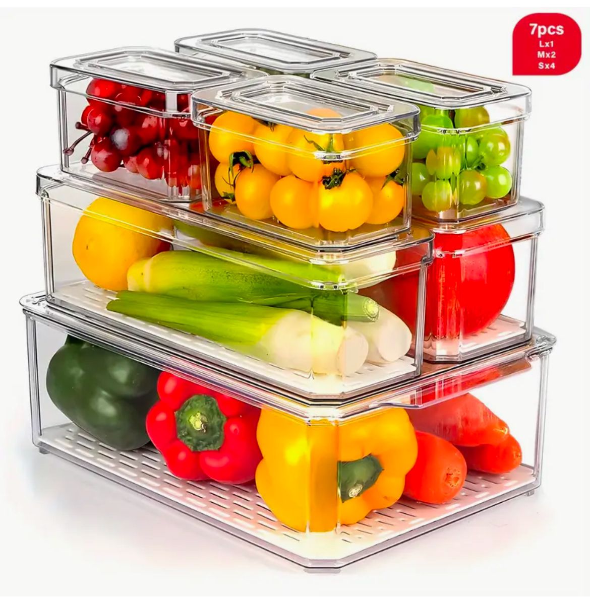 7 pcs BPA-Free Stackable acrylic Fridge Organizer Bins with Lids