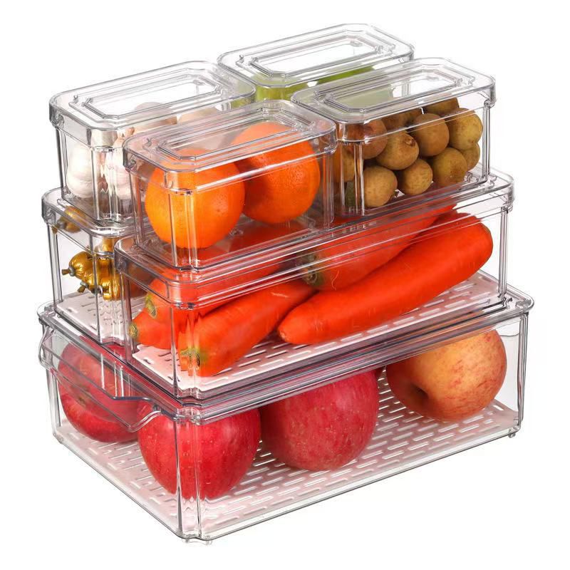 7 pcs BPA-Free Stackable acrylic Fridge Organizer Bins with Lids