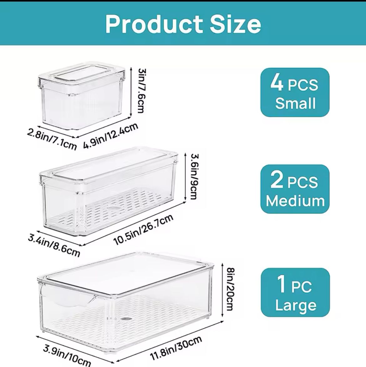 7 pcs BPA-Free Stackable acrylic Fridge Organizer Bins with Lids