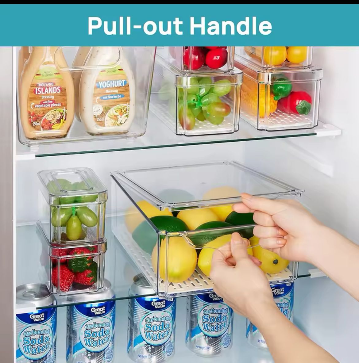 7 pcs BPA-Free Stackable acrylic Fridge Organizer Bins with Lids