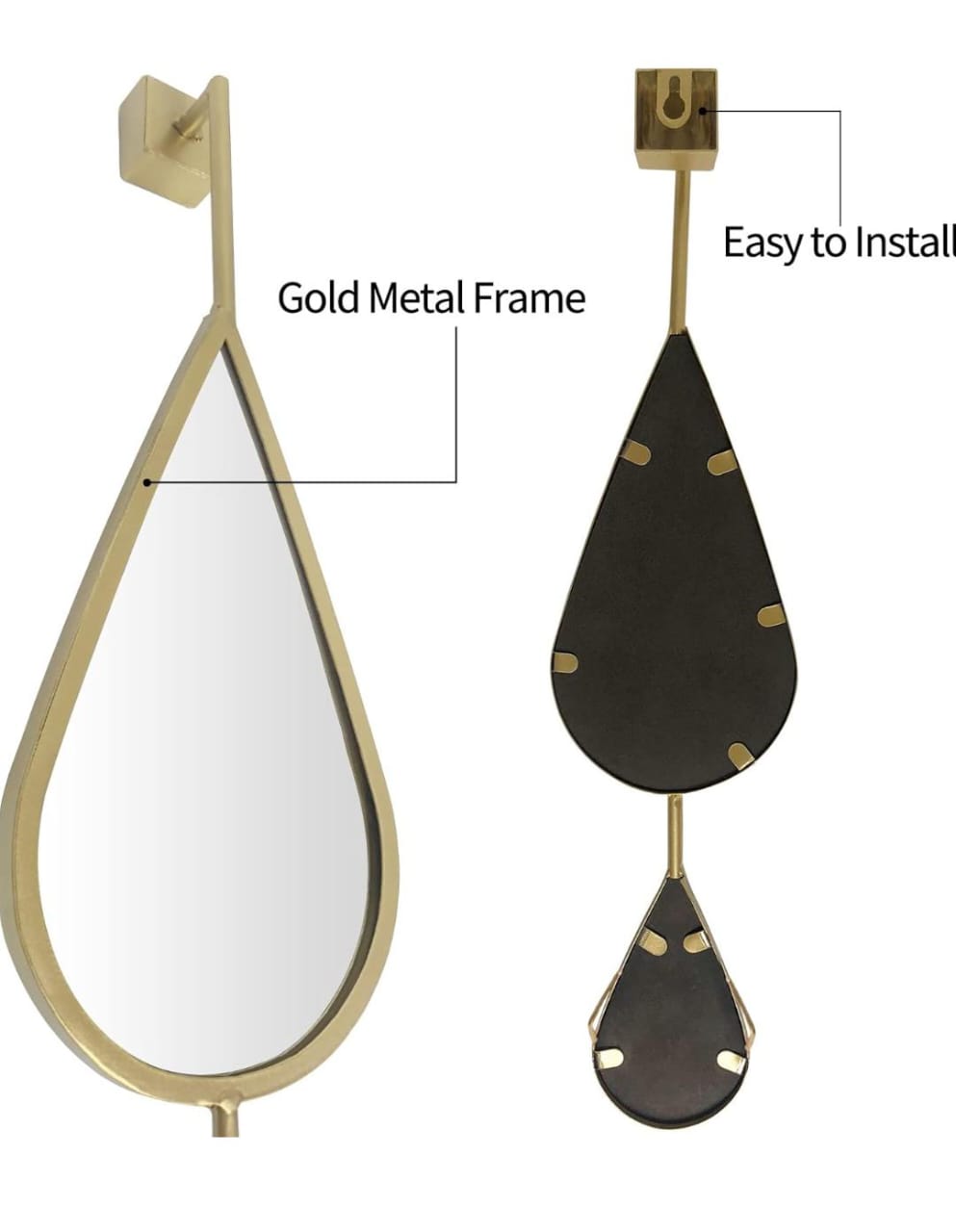 OUSHUAI Set of 5 Gold Teardrop Shaped Wall Mirrors for Living Room, Entryway, Hallway, Staircase, Fireplace