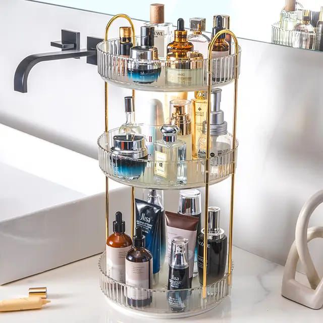 360 Degree 3 Tier Rotating Multifunctional Transparent makeup/Cosmetic organizer.