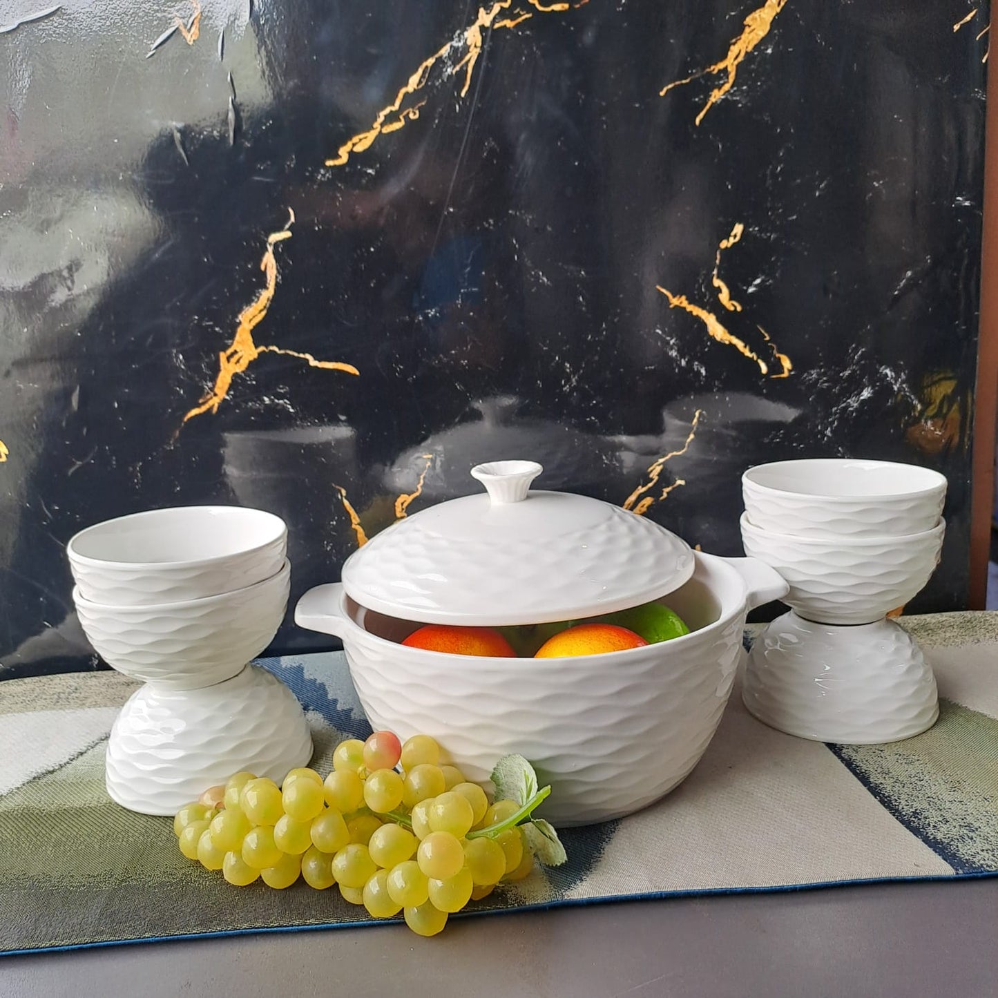 Ceramic white serving dish with soup/Vegetable bowls