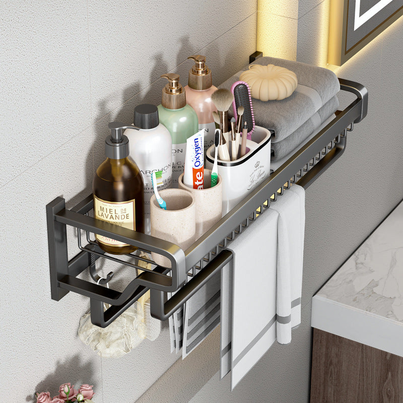 Bathroom wall mounted towel rack with hooks
