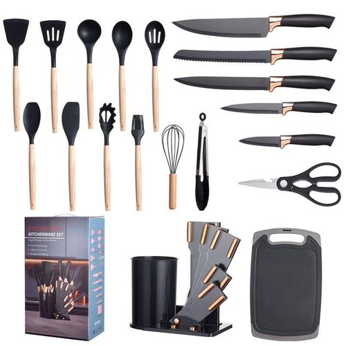 19pcs silicon spoon/knife set with chopping board