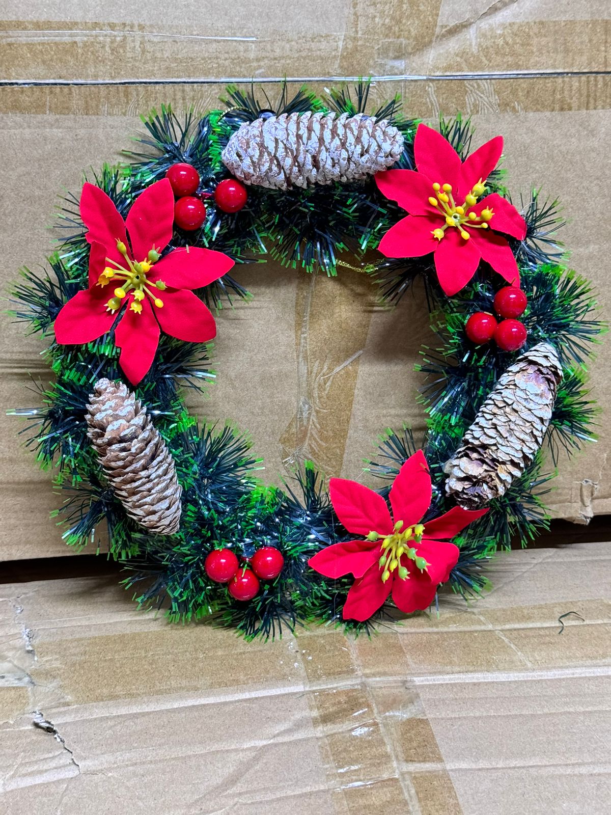 25CM Christmas Wreath for Front Door \ Window with Red Berries, pine artificial garland, corn & flowers