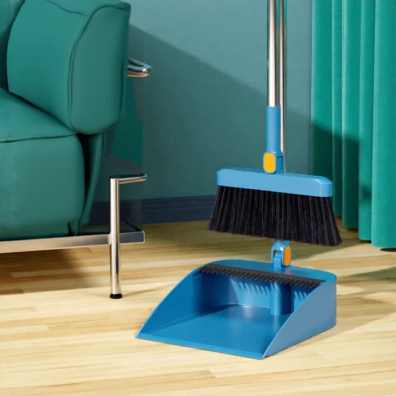 2-in-1 foldable and rotating broom and dustpan set
