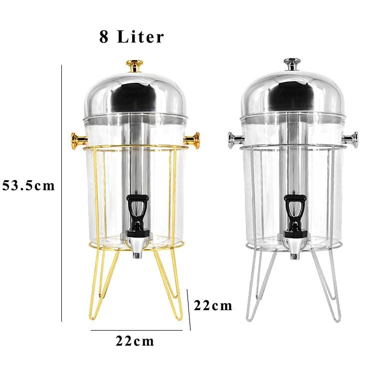 8L Golden metal frame juice dispenser with stainless steel ice cube tube