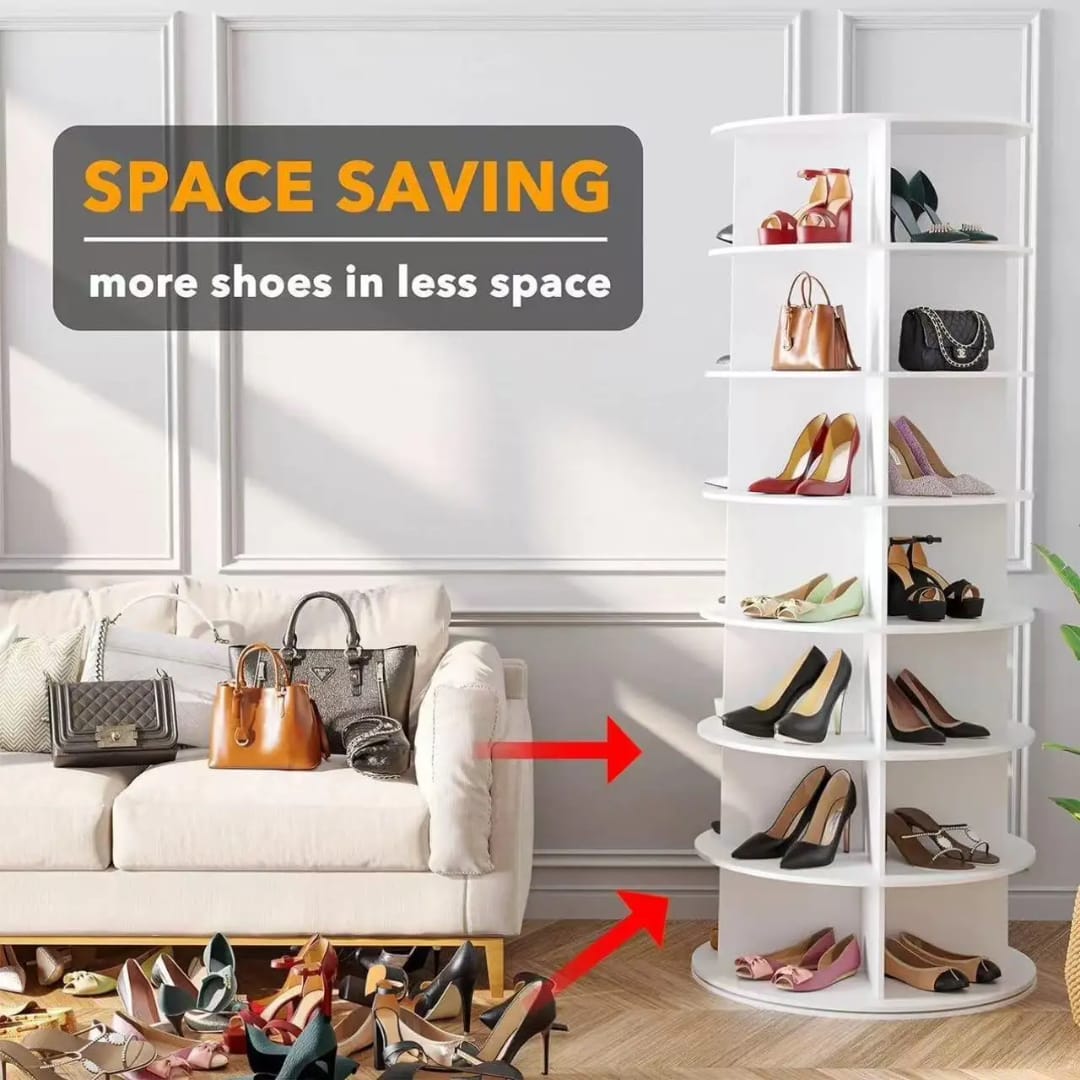 Smart Intelligent Full-Height 360 Degree 7 layer Rotating DIY Wood shoe Rack cabinet ,decor stand,hand bag rack