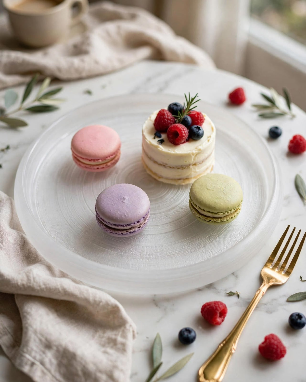 Frosted, rippled,handcrafted crystal glass dinnerplates