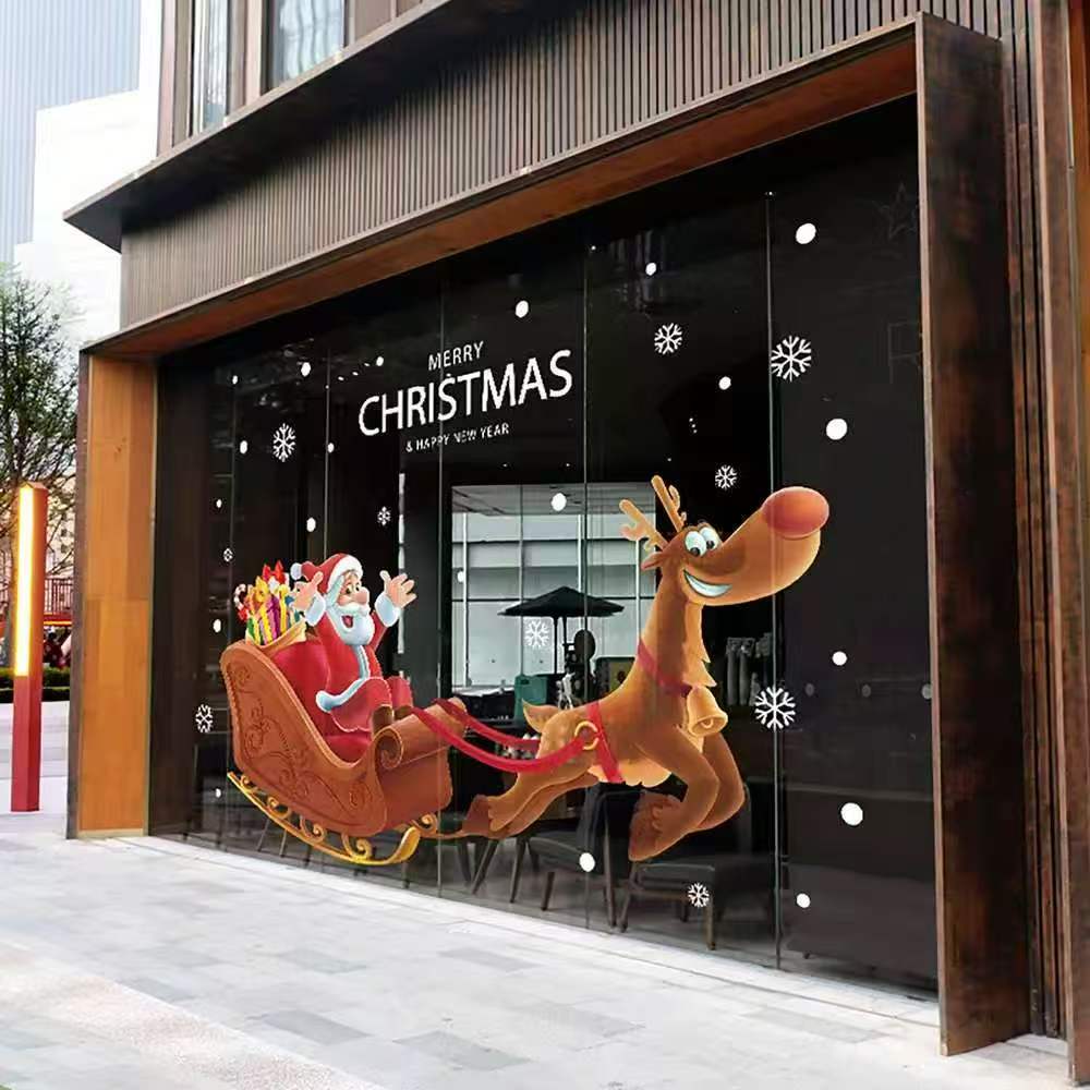 Christmas Window Stickers Santa Claus Snowflake DIY Wall Decor