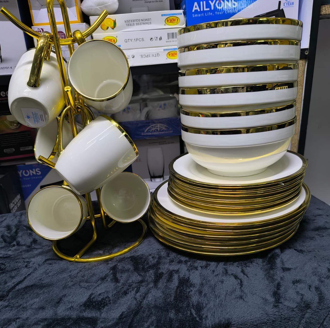 24pcs CERAMIC WHITE GOLD DINNER SET