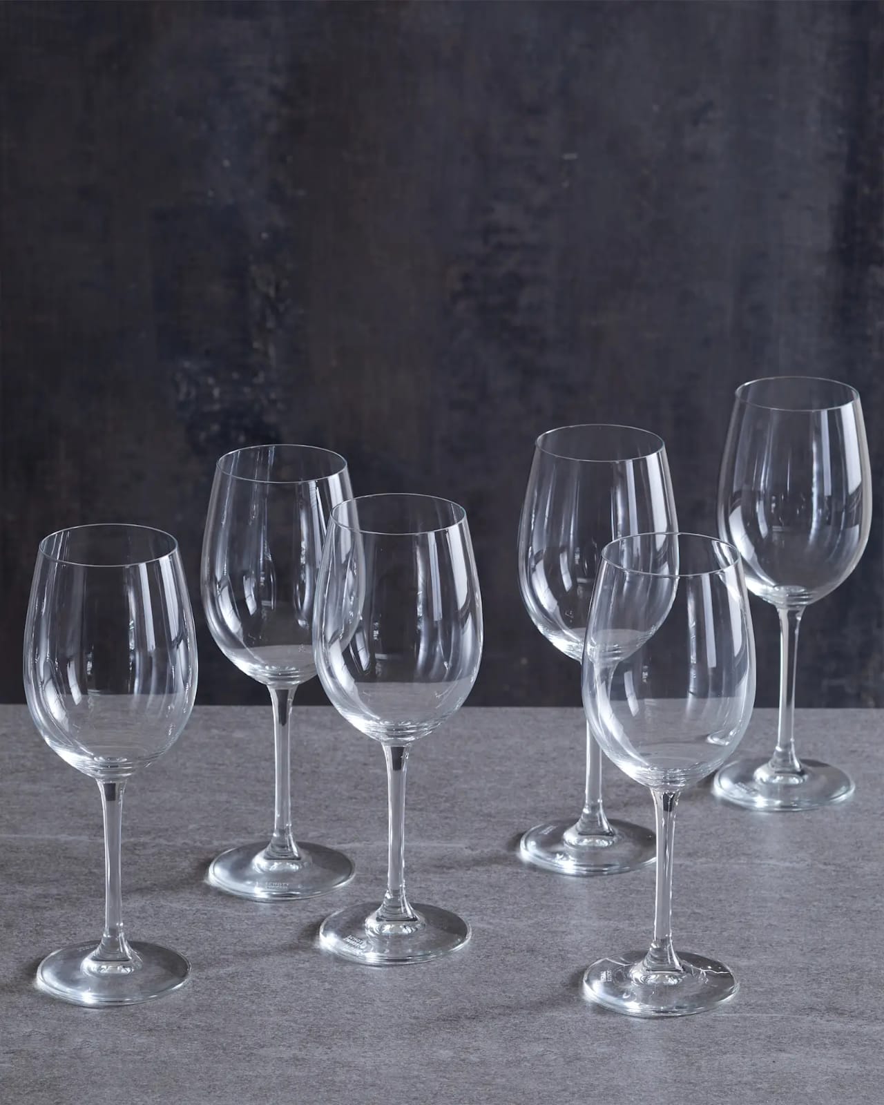 Crystal clear long stem red wine glasses