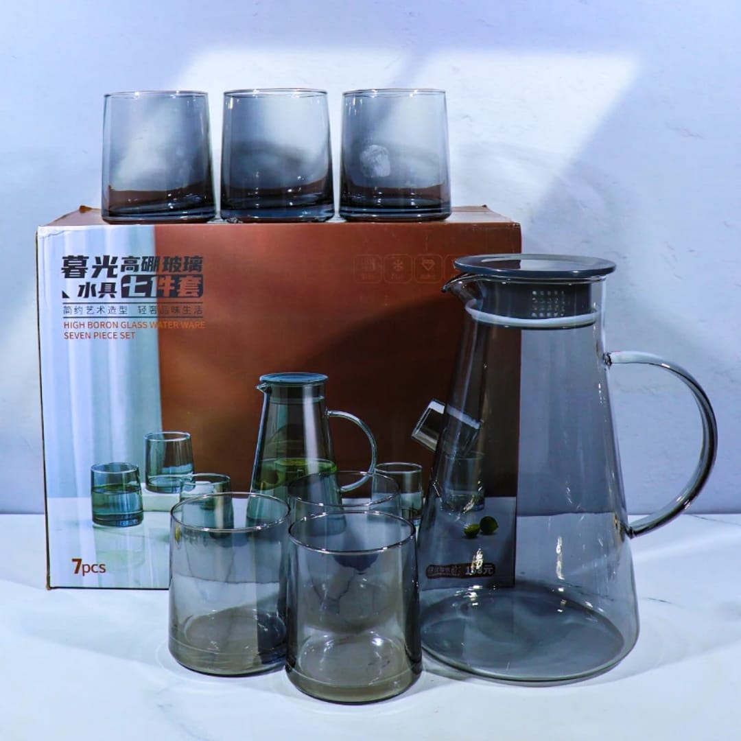 Elegant Smoked-Glass Water Set