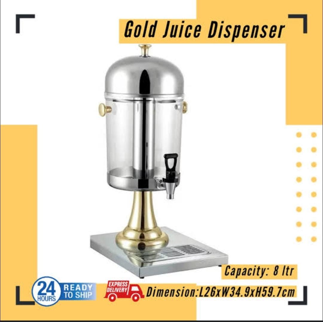8L Drain Stand juice dispenser with stainless steel ice cube tube now available in golden colour