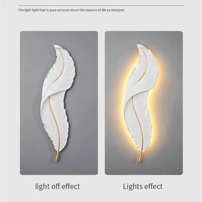 WHITE NORDIC FEATHER WALL ART WITH BACK LIGHTS