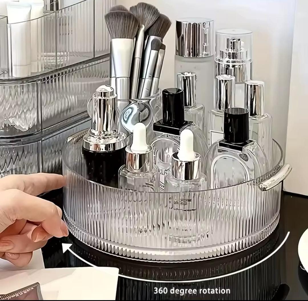 Ribbed acrylic lazy Susan/cosmetic organizer