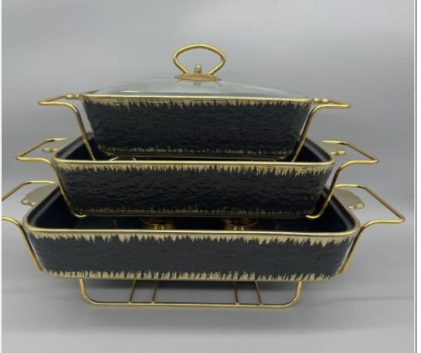 3pcs white gold ceramic chaffing dish