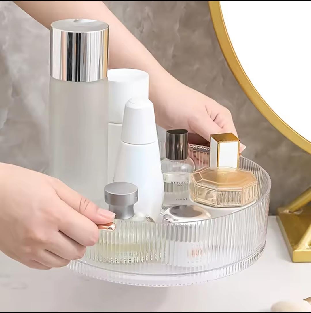 Ribbed acrylic lazy Susan/cosmetic organizer