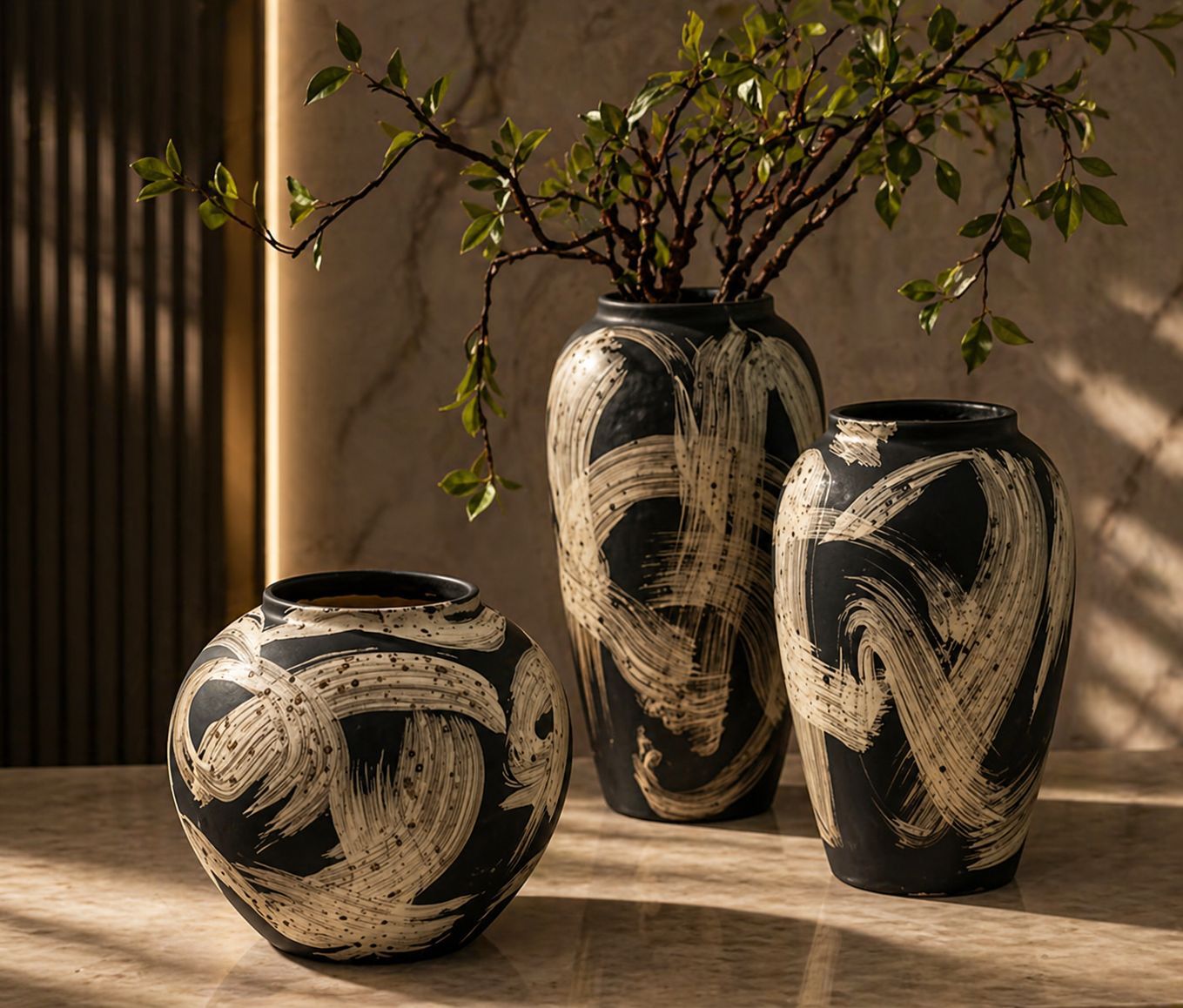 Artistic Black & White Vase Set (BSL-20) (3pc