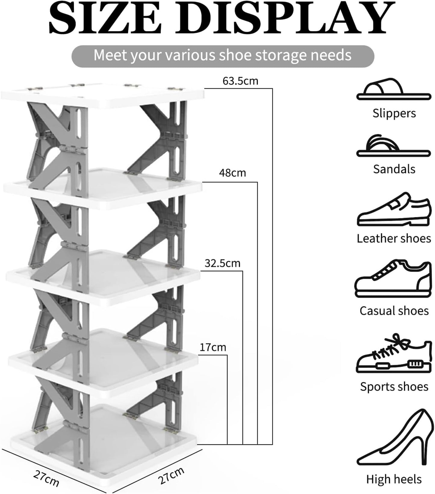 275mm² x 95cm high 6 layer Foldable Retracting shoe rack