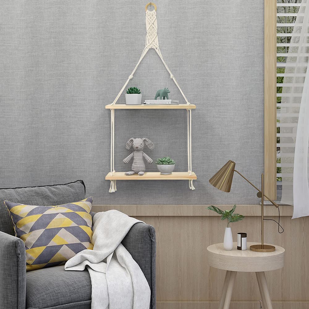 New Macrame Hanging floating Shelf Wall Decor -2 Tier