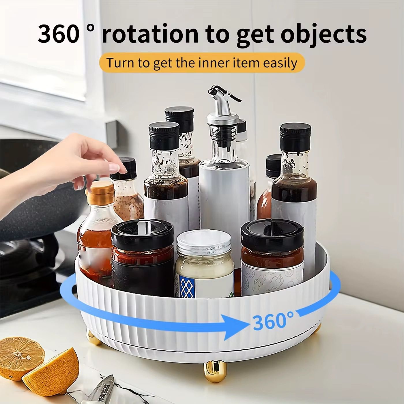 360 Rotating Tray Kitchen Storage Containers for Spice Jar Snack Food Tray Bathroom Storage Box Non Slip Cosmetics Organizer