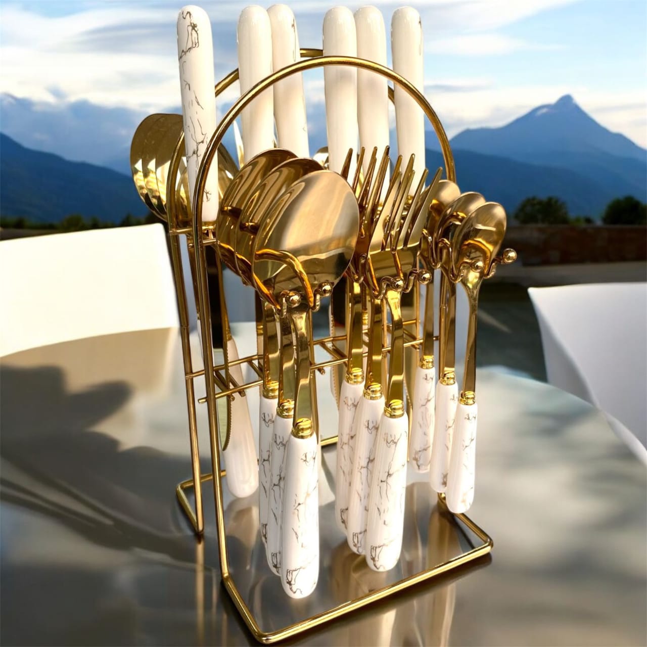 24pcs marble cutlery set