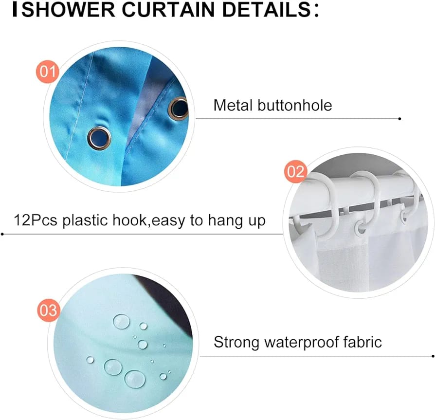 Waterproof 12 hook 180x180cm shower curtain