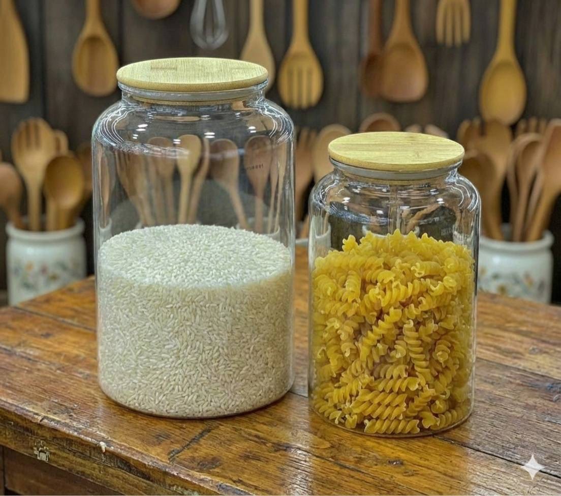 Clear Aclyric Storage Jars with Bamboo Lids