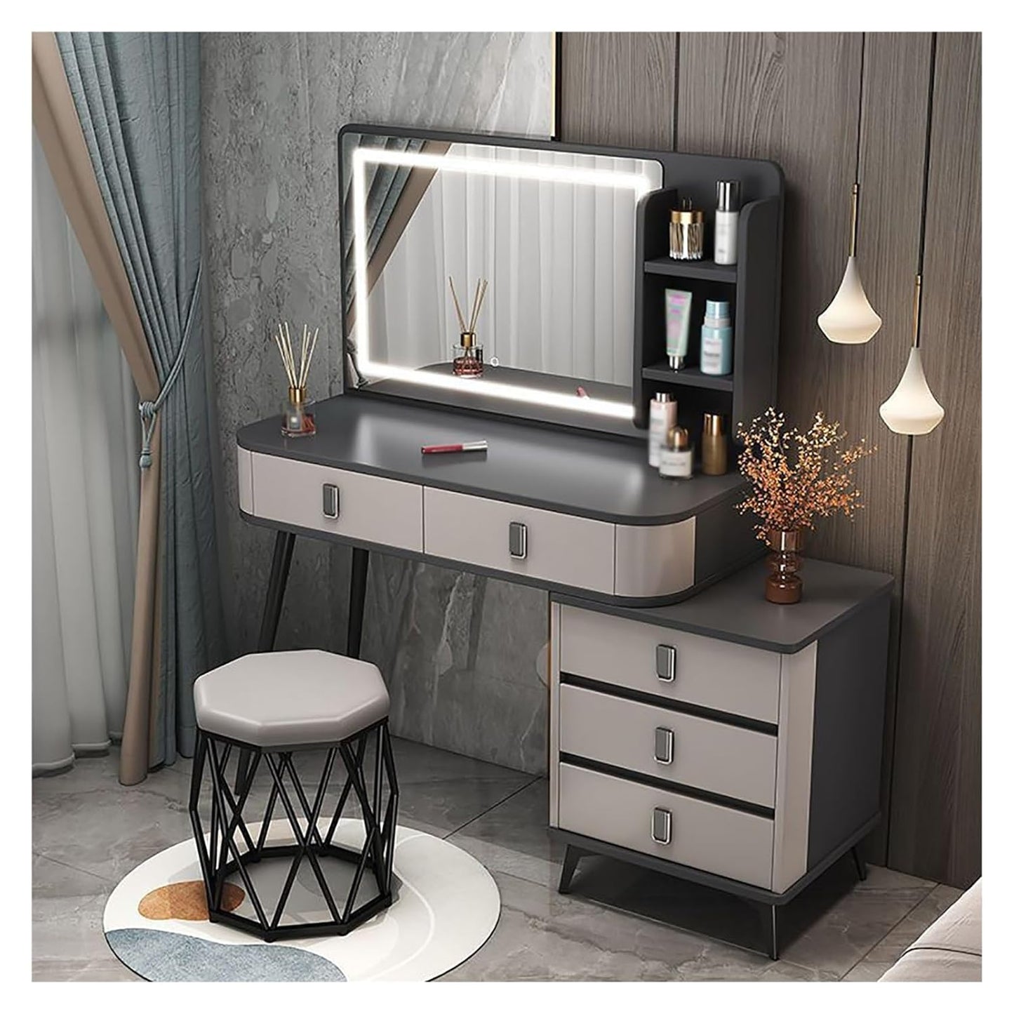 Retractable Dressing Table with LED Light
