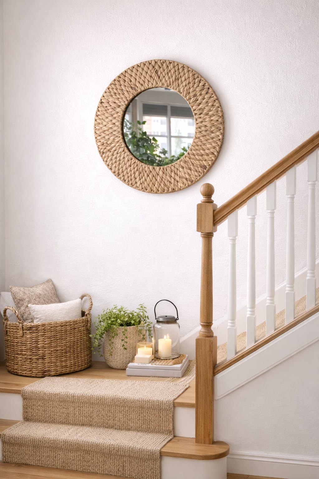 Modern oval Rattan Bamboo Decorative mirror
