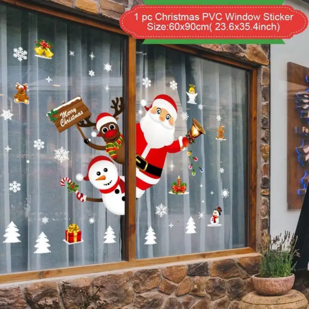 Christmas Window Stickers Santa Claus Snowflake DIY Wall Decor