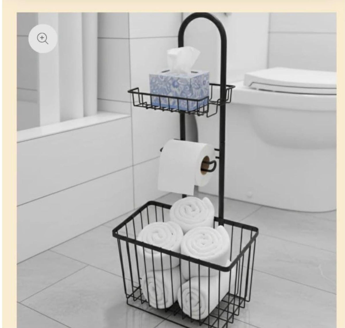 Free standing metallic tissue/toiletries organizer