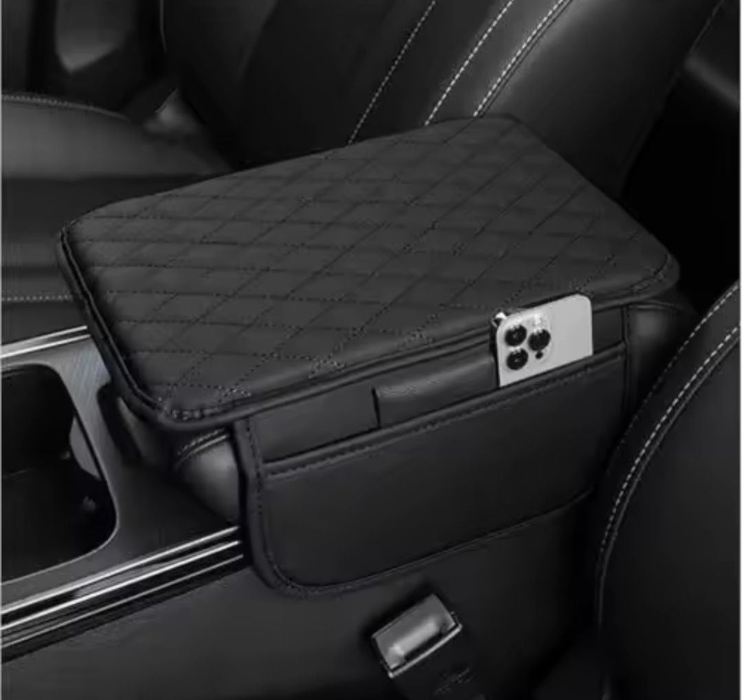 Quilted car center console armrest cover and cushion