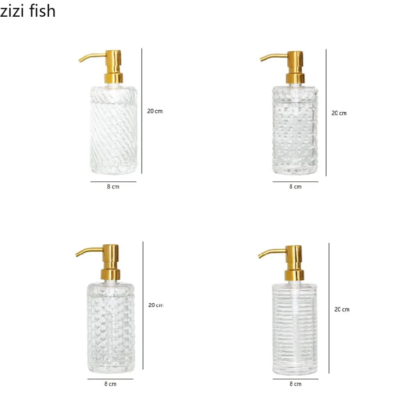 Golden Stainless Steel 400ml Shampoo Soap Dispenser Vertical Pattern Glass Lotion Bottle
