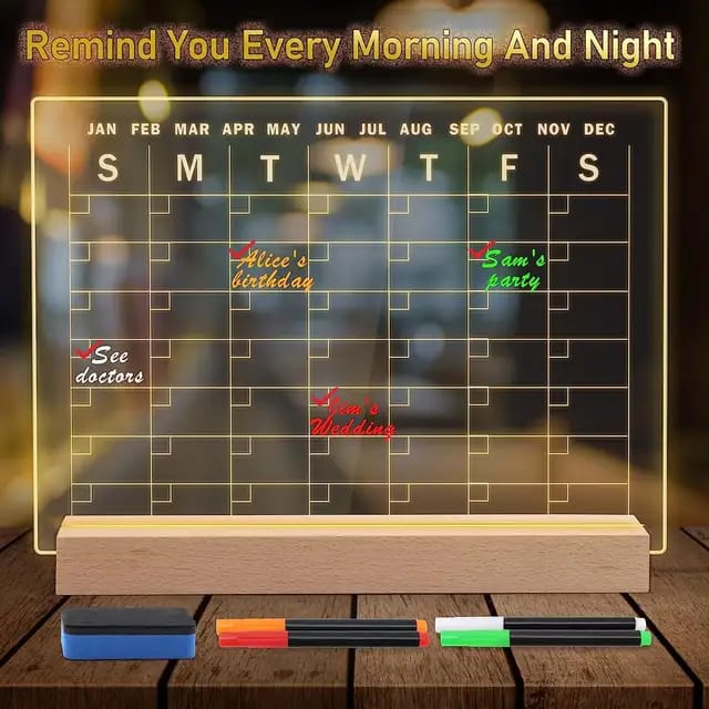 Acrylic monthly desktop calendar with LED lights