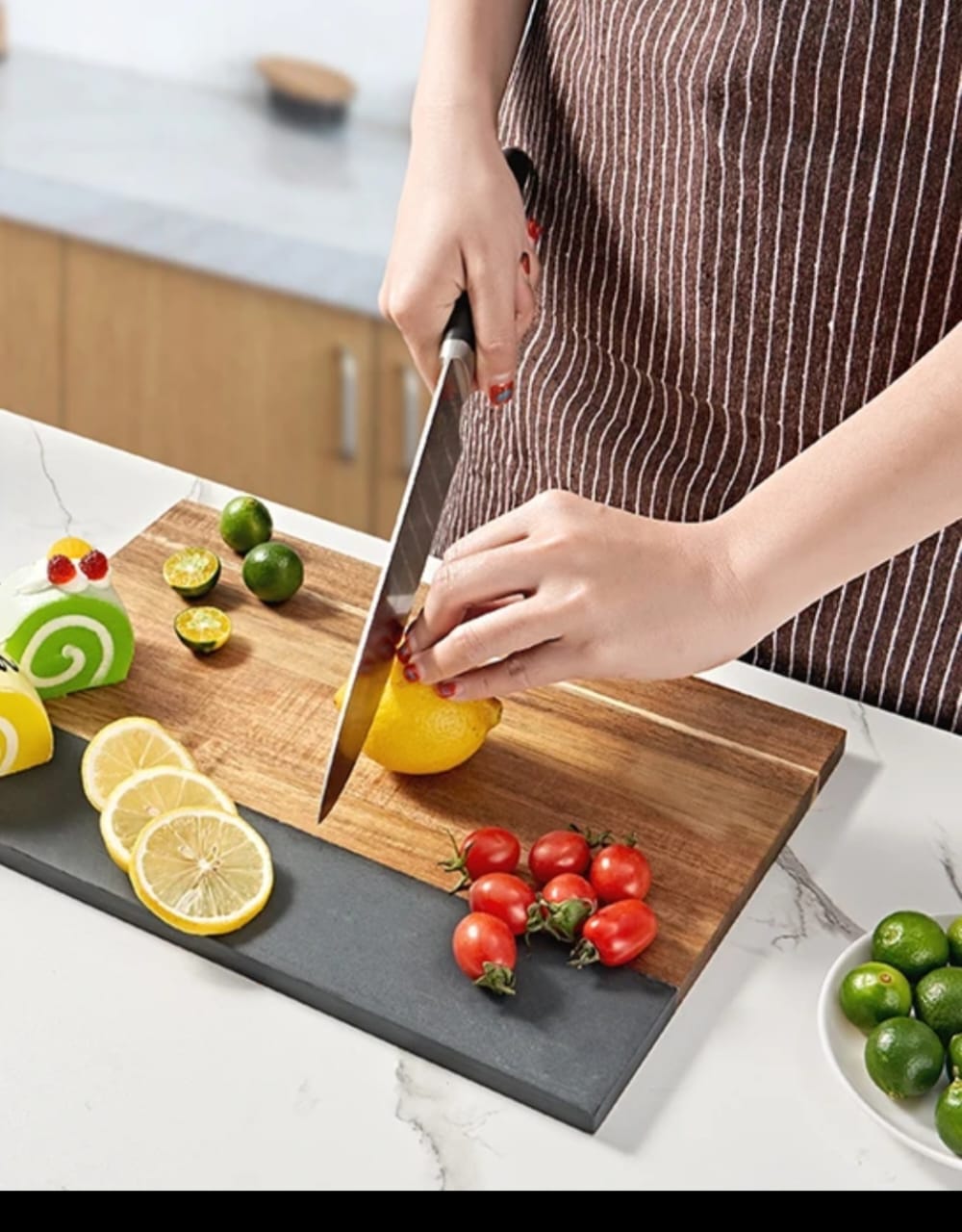 New Rectangular Acacia wood Cutting Board with Natural Marble Stiching