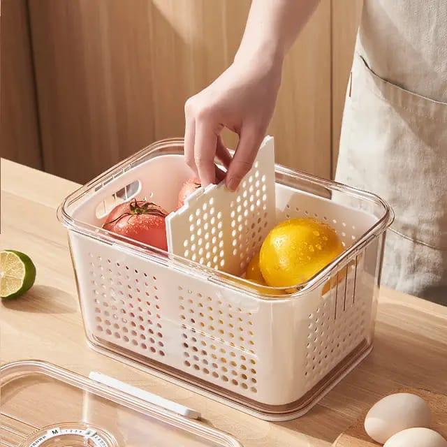 3pcs Airtight Fridge Vegetable/Fruit/food storage Box with Drain Basket with compartment