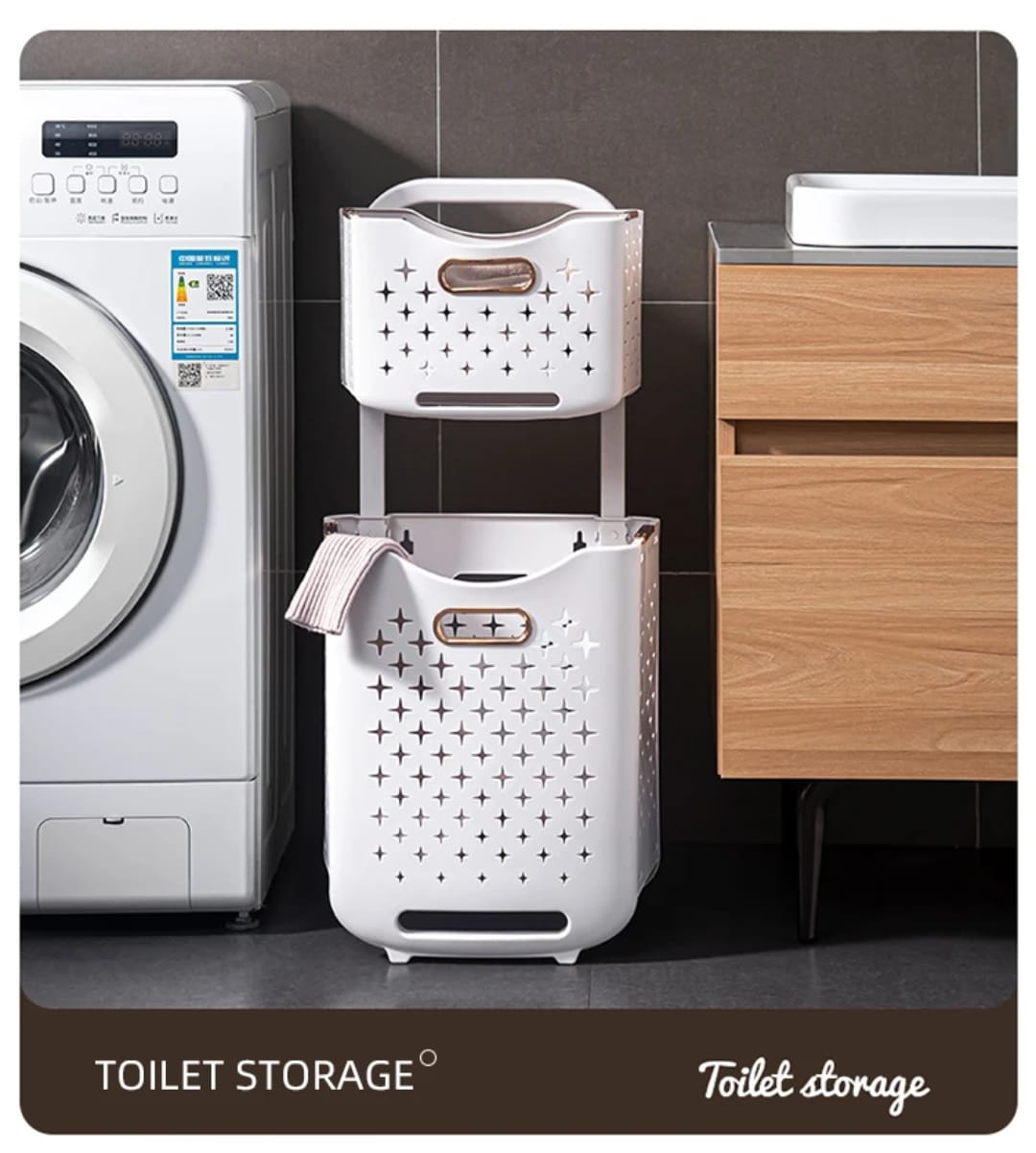 2-Tier Laundry Hamper with Wheels