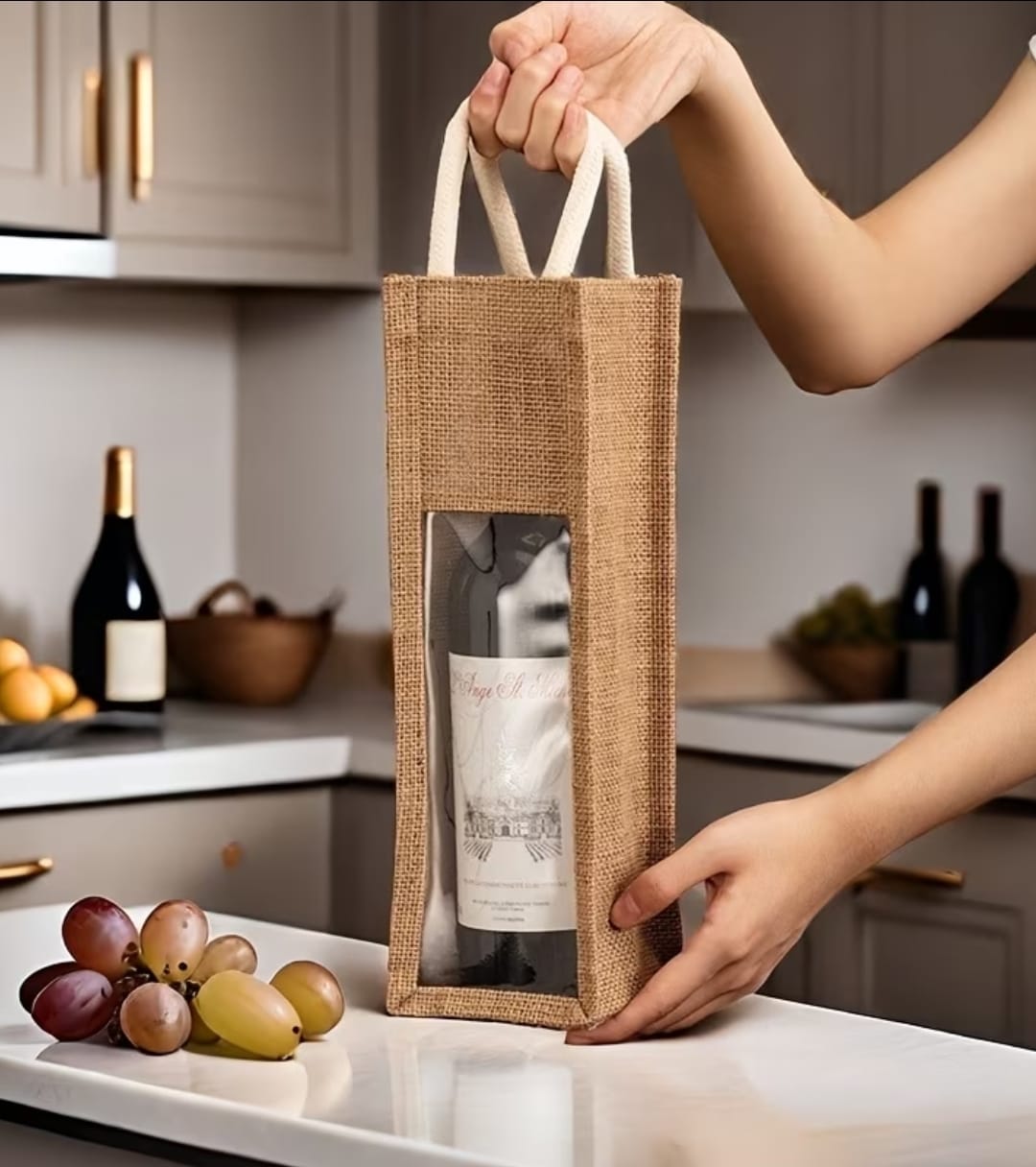 Rustic Christmas Jute Rope Wine Bottle Bags