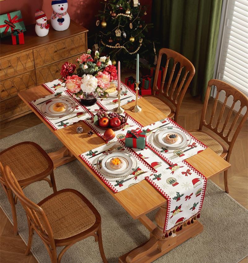 AMERICAN YARN-DYED JACQUARD CHRISTMAS TABLE RUNNER AND TABLE MATS