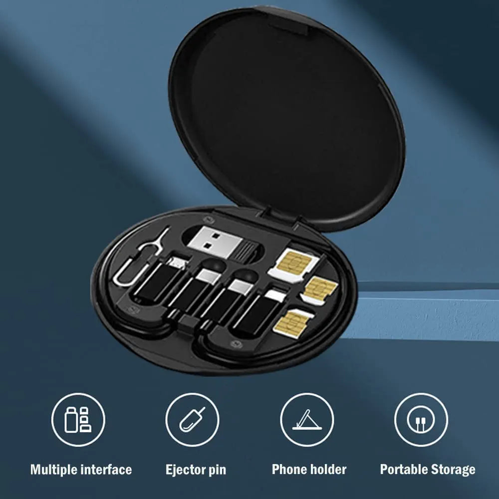 multi-functional travel charging cable and adapter storage box (commonly marketed as a 7-in-1 or multi-in-1 fast charging kit)