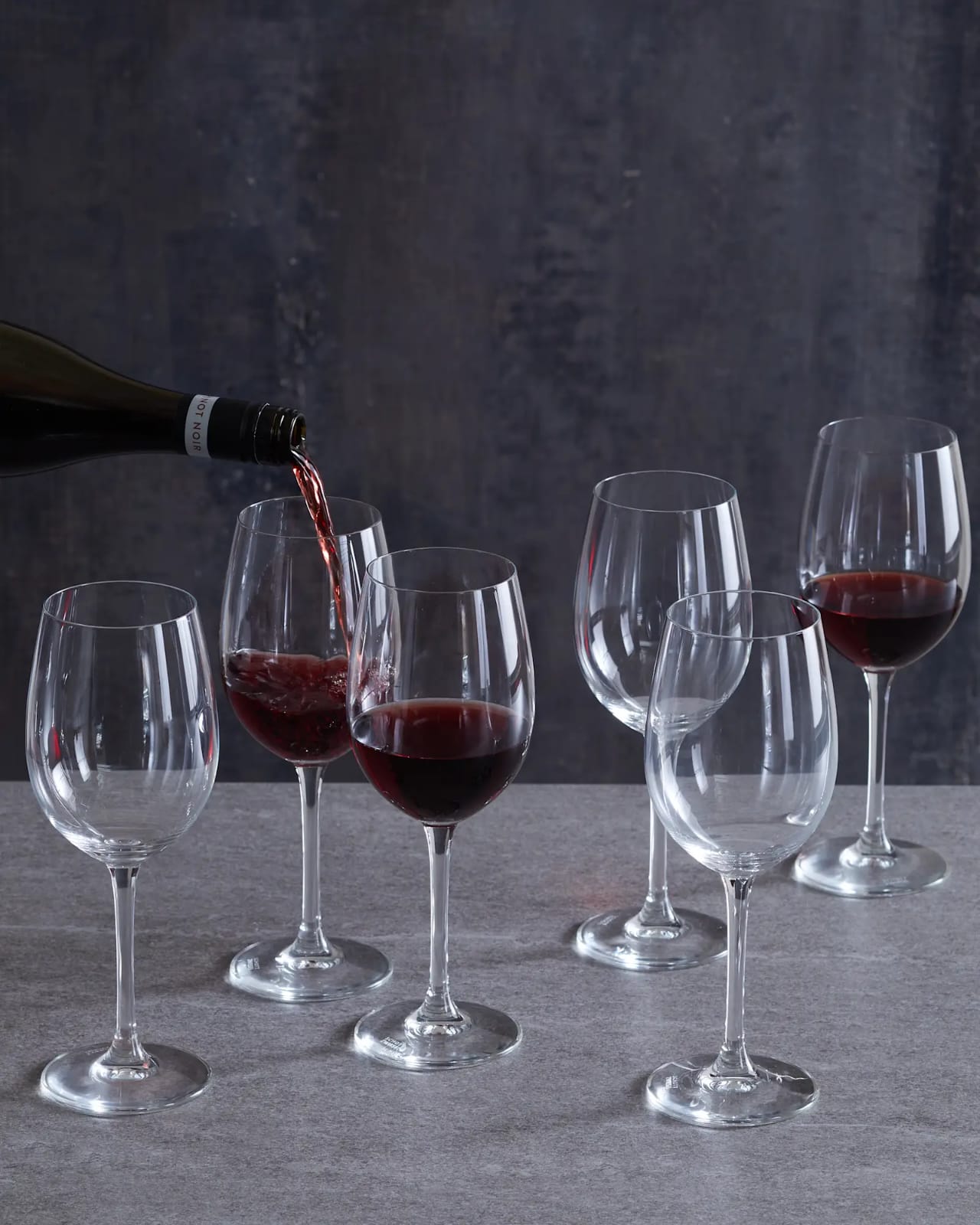 Crystal clear long stem red wine glasses