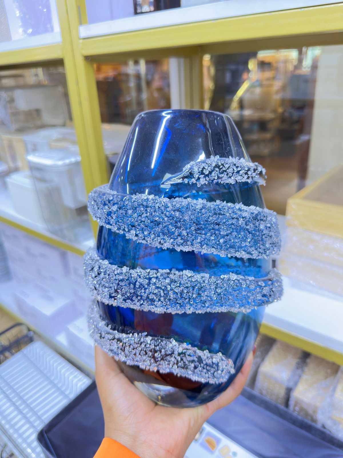 Hand-blown glass antique Art decor blue glass vase